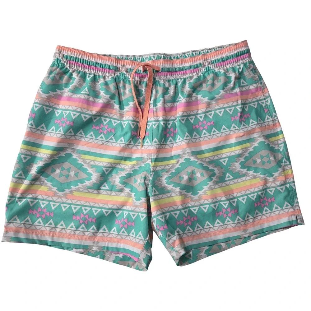 Chubbies Mens Swim Trunks XL Teal Southwestern Geometric 5.5 Inch Inseam Shorts